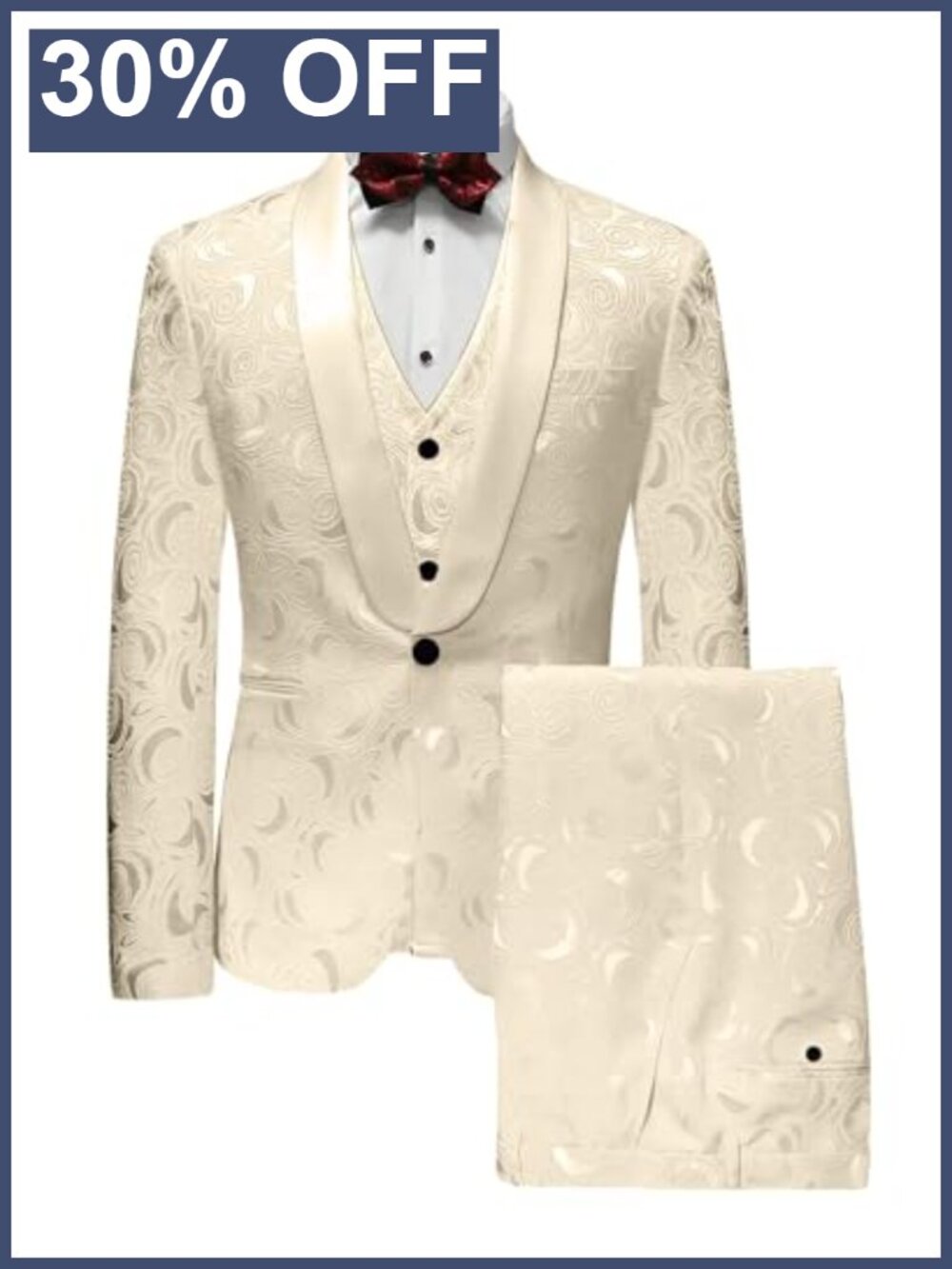 Men's Jacquard 3-Piece Tuxedo Suit Formal Wedding Prom